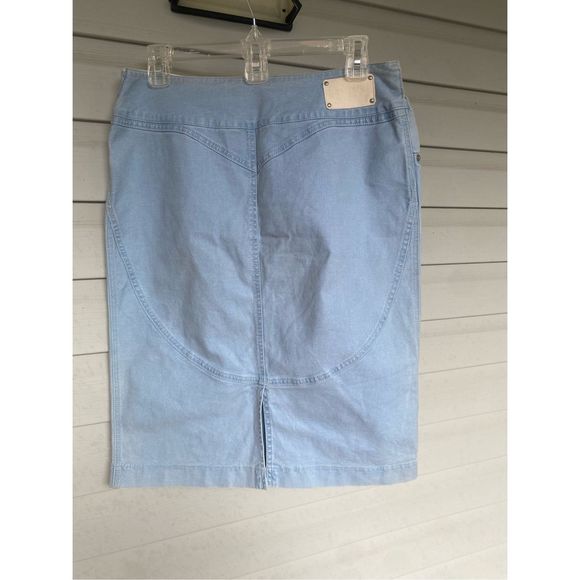 Max Mara Weekend Light Blue Denim Cotton Blend Washed Denim Midi Skirt Size 10 - Picture 9 of 16